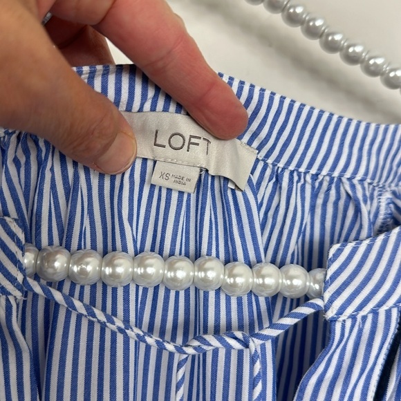 Ann Taylor LOFT Blue & White Stripe Layered Cuff Tassel Top XS - Picture 5 of 7